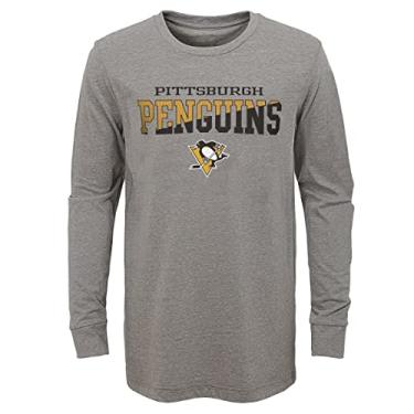 Imagem de Outerstuff Pittsburgh Penguins Juniors Camiseta de manga comprida com logotipo do time de hóquei tamanho 4-18, Cinza, XG