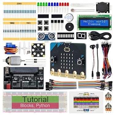 Imagem de Freenove Super Starter Kit para BBC Micro:bit (V2 incluído), tutorial detalhado de 266 páginas, 192 itens, 38 projetos, blocos e código Python