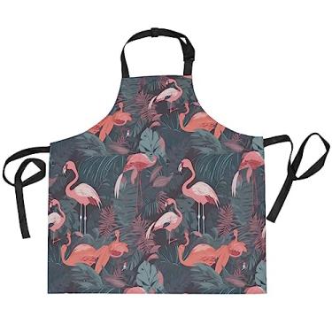 Imagem de KLL Rosto de leão em estilo folclórico avental plus size avental de cozinha aventais de cozinha avental masculino avental de cozinha avental de bar, Flamingo rosa e verde, 1 Size