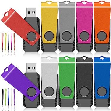 Imagem de Unidades flash USB, pacote com 10 unidades de 2 GB, pen drive AGECASH A USB 2.0, unidade de zíper, pendrive de memória USB para armazenamento e transferência de dados, 10 peças, cordão multicolorido