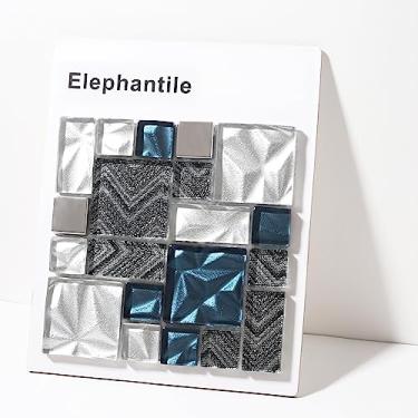 Imagem de Elephantile Azulejo de mosaico de vidro quadrado azul-petróleo mini tijolo para parede padrão Versailles [amostra 15 x 15 cm]