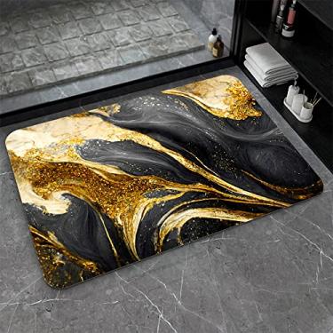 Imagem de ZHUZHISHAN Tapete de banho de terra diatomácea, textura de mármore preto cinza dourado antiderrapante volume super absorvente secagem rápida para banheiro tapete de porta de cozinha, ecológico fácil de limpar 20 × 31 polegadas (50 x 80 cm)