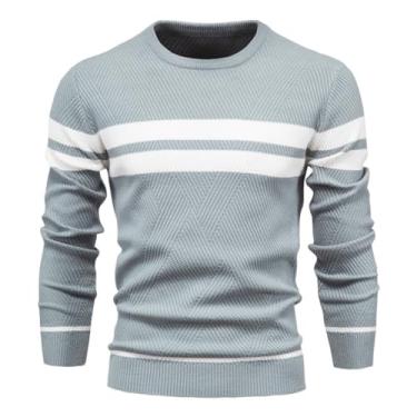 Imagem de JMSUN Camiseta masculina Suéter masculino pulôver suéter gola redonda suéter xadrez casual suéter de algodão outono inverno suéter