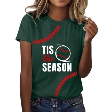 Imagem de Camiseta feminina de verão, gola redonda, manga curta, camiseta divertida de beisebol, estampada, túnica casual de ajuste solto, Verde, XXG