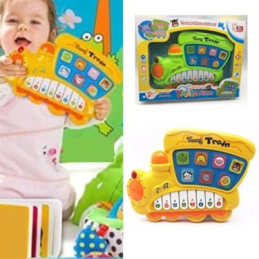 Imagem de Brinquedo Musical Bebe TRENZINHO infantil kids com luz e som animais telefone piano BANDINHA didático educativo interativo PARA CRIANÇAS 15 teclas 26cm