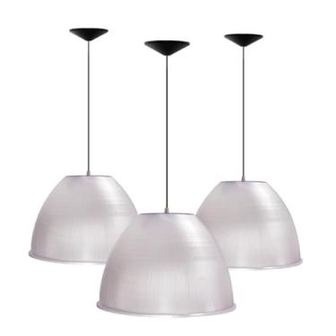 Imagem de 3 Luminárias Prismática Para Galpão Pavilhão Industrial 16 Pol 40cm Cabo 1,1M