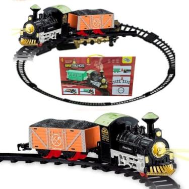Imagem de TREM COM Pista TRENZINHO EXPRESSO FERROVIA Classico LOCOMOTIVA VAGÃO E TRILHOS LUZ E SOM ELETRICO SUPER brinquedo ESTIMULA A CRIATIVIDADE 74CM