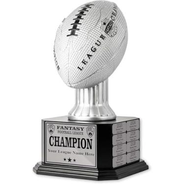 Imagem de TrophySmack Perpetual Fantasy Football Trophy - Vencedor do prêmio de troféu do campeonato personalizável | Gravação gratuita de até 16 anos vencedores, 38 cm de altura, prata, envio instantâneo