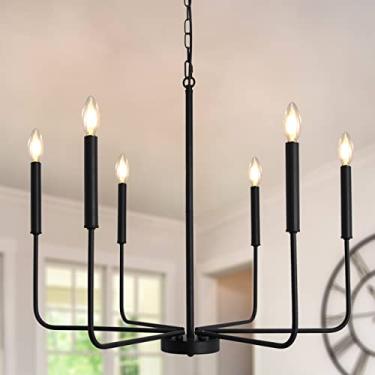 Imagem de LASENCHOO Lustres pretos Farmhosue para sala de jantar, luminária de teto, 66 cm, 6 luzes, vela moderna, linear, tradicional, lustres de metal para sala de jantar, quarto, sala de estar, foyer cozinha