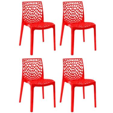 Imagem de Kit 4 Cadeiras Gruvyer Estrutura Em Polipropileno Fratini Vermelho