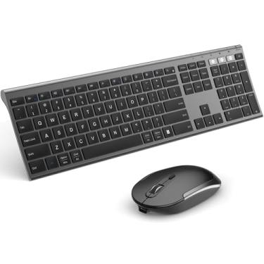 Imagem de Mouse com teclado Bluetooth, combinação de teclado e mouse sem fio para vários dispositivos, modo duplo (Bluetooth + Bluetooth + USB), ultrafino, recarregável, para Windows/Mac OS (cinza espacial)