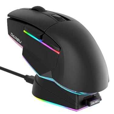 Imagem de DAREU Mouse A955 leve sem fio para jogos com base de carregamento RGB: mouse Tri-Mode 2.4G/USB-C/BT até 12K DPI Sensor óptico -KBS II Botões totalmente programáveis - Bateria de 120 horas