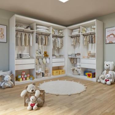 Imagem de Conjunto Closet Infantil sem Portas 2 Módulos 6 Gavetas Valentina Branco
