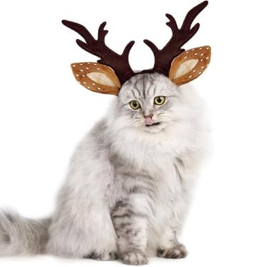 Imagem de KUDES Faixa de cabeça com chifres de rena de Natal para cães e gatos, chapéu de alce ajustável, acessório para a cabeça, para animais de estimação, cervo, cospaly, fantasias (S(para gatos e cães