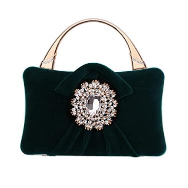 Imagem de Mulian LilY Bolsas de noite de veludo para mulheres com fecho de flores com strass adornado em cristal bolsa clutch para festa de casamento, Verde escuro, 7.7 x 4.7 x 2.2 inches
