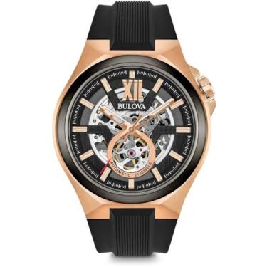 Imagem de Bulova Relógio masculino de aço inoxidável com pulseira de silicone, preto, 27 (modelo: 98A177)