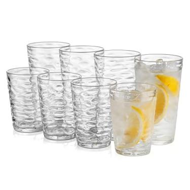 Imagem de ZAINCA Copos de plástico de 400 ml e 597 g, copos de acrílico, conjunto de 8 copos de plástico transparentes reutilizáveis, empilháveis, livres de BPA, à prova de estilhaçamento, seguro para máquina