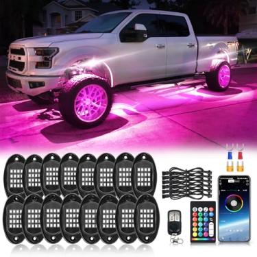 Imagem de Kit de luzes LED RGB segmentadas de 16 unidades com controle remoto APP/RF, luzes de freio RGB multicoloridas atualizadas para caminhões Jeep Golf Cart Pickup neon à prova d'água 12 V luz de