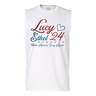 Imagem de Camiseta masculina Lucy Ethel 24 Make America Sassy Again Muscle Team Lucy TV Show American Classic BFFs Best Friends, Branco, G