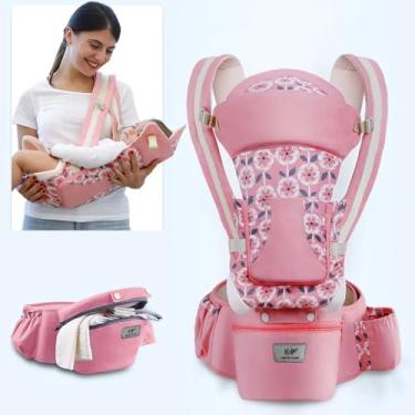 Imagem de Mochila Bolsa Canguru Ergonômico Para Bebê Premium, Portador Carregador de Bebê 3 Em 1, Alça Ajustável, Bolsos Laterais Multifuncionais (Rosa Florido)