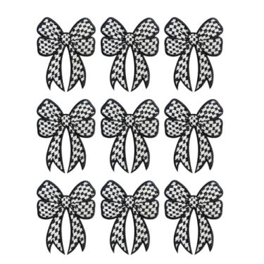 Imagem de Pacote com 9 remendos de laço xadrez, adesivos de ferro em coquete para mochilas meninas, adesivos de tecido bordado de corrida para boné de caminhoneiro, roupas, jaqueta, calça jeans, aplique