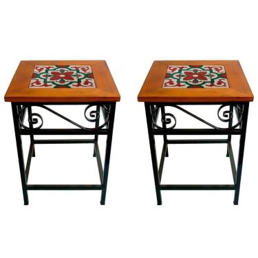 Imagem de Kit 2 Bancos De Ferro E Madeira Rústico Com Ladrilho A3