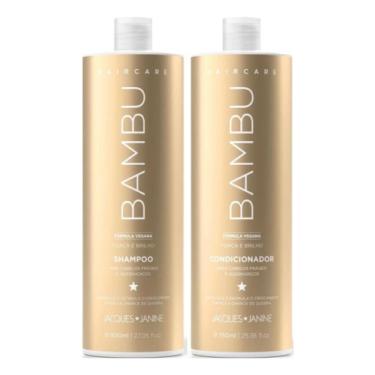 Imagem de  Shampoo + Condicionador Jacques Janine Hair Care Bambu 750ml Kit Shampoo 800ml + Condicionador 750ml Bambu Jacques Janine Hidratação Profunda Revitalização Reduz Risco Quebra Fios Saudáveis