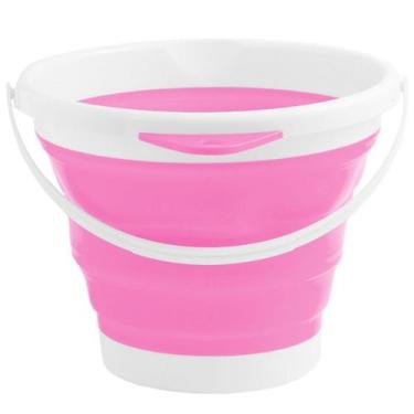 Imagem de Balde Dobrável Retrátil Sanfonado Multiuso Silicone 10L - Rosa - Baby 