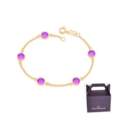 Imagem de Pulseira Rommanel Fio Elo Português Com Cristais 551281, Lilás