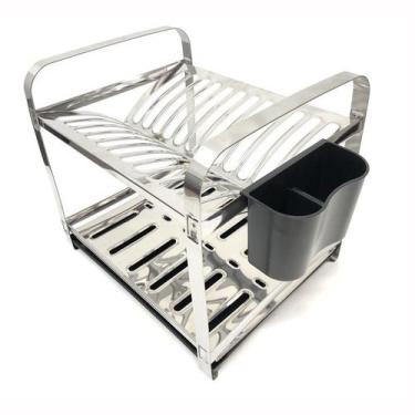 Imagem de Escorredor 12 Pratos Em Aço Inox Com Porta Talheres Mak Inox - MAK-INO