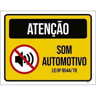 Imagem de Placa Atenção Som Automotivo Lei Amarela 27X35 - Sinalizo