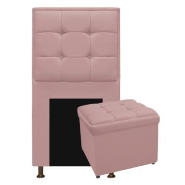 Imagem de Kit Cabeceira e Calçadeira Copenhague 100 cm Solteiro Suede Rosê AM Decor