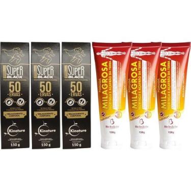 Imagem de Kit 3 Pomada Massageadora 50 Ervas 150g + 3 Pomada Milagrosa 150g - Bi