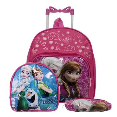 Imagem de Kit Mochila Escolar Feminina Rodinha Frozen Reforçada Rosa - TOYS 2U