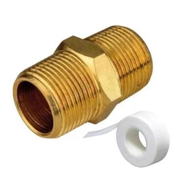 Imagem de Niple Duplo Conexão Latão 1/2 Npt Instalação Gás + fita veda - Emmeti/