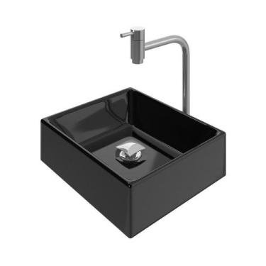 Imagem de Kit Cuba Tulipa Sobrepor com Torneira Inox e Valvula Click Preto - Loj