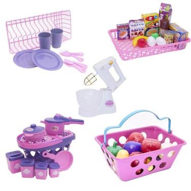 Imagem de Menina Brinquedo Cozinha Louça Panela Cesta Comida 44pç - Altimar