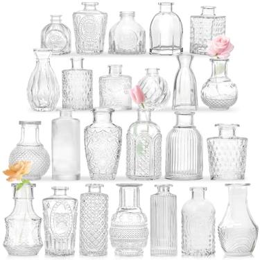 Imagem de Vasos Bud – a granel 24, pequenos vasos de vidro vintage para flores, mini vasos de cristal transparente em massa, vasos de flores pequenos para centros de mesa, decorações de casamento, decoração de