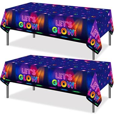 Imagem de Glow Tablecloth 86 x 51 Inch Glow in The Dark Tablecloth Neon Plastic Table Covers Disposable Tablecloths for Let Glow Theme Party Neon Birthday Party Black Light Party Supplies (2 Pieces)
