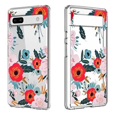 Imagem de Capa Flora Flowers para Google Pixel 7a 2023 com lindo design de peônia rosa vermelha para mulheres e meninas, capa protetora ultrafina e fofa de TPU macio compatível com Google Pixel 7A