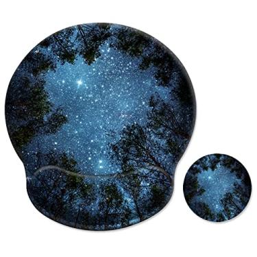 Imagem de iDonzon Mouse pad ergonômico com suporte de pulso [30% maior] com porta-copos, almofada de descanso de pulso macia fofa com base de borracha antiderrapante, digitação fácil e alívio da dor, floresta