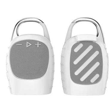 Imagem de OURHZTB Capa protetora de silicone compatível com JBL Clip 5 alto-falante Bluetooth portátil organizador de áudio externo leve e à prova de choque capa macia (branca)