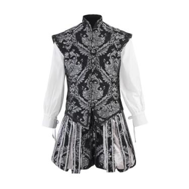 Imagem de CosplayDiy Conjunto de calças masculinas Tudor fantasia masculina Tudor elisabetano fantasia Tudor Jerkin Doublet Terno prata XGG
