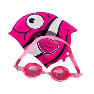 Imagem de Kit Touca Infantil Personagens + Óculos UV Para Natação Toca Piscina -