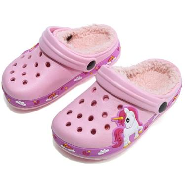 Imagem de Pantufas infantis forradas para jardim de inverno sapatos de casa para crianças tênis quentes sem cadarço com desenhos animados para meninos e meninas, rosa, 10.5 Little Kid