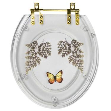 Imagem de Assento Sanitário Poliester Oval Transparente Decorado Borboleta Amare