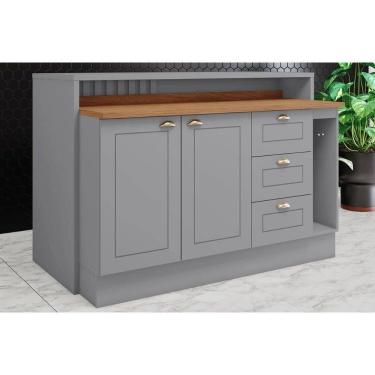 Imagem de Bancada Ilha Cozinha Gourmet Americana C/ 2 Portas E 3 Gavetas 145cm Cinza - Henn