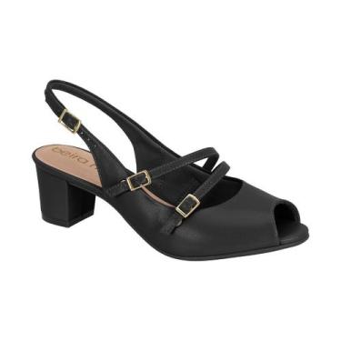 Imagem de Sapato SlingBack Beira Rio PeepToe Fivelas Salto Bloco Baixo, Preto, 3