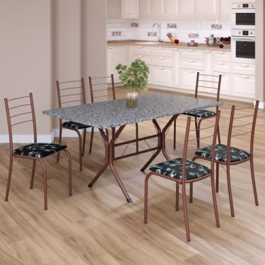 Imagem de Conjunto Sala de Jantar Mesa Retangular 140x75cm Tampo Granito Ocre 6 