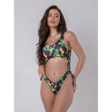 Imagem de Maiô Com Amarração Sem Bojo Costa Nua Estampado Moda Verão Piscina Pra